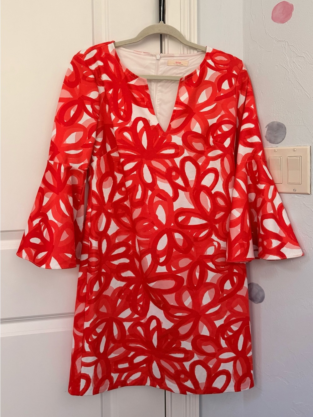 Trina Turk Red and White Floral-Loop Shift Dress